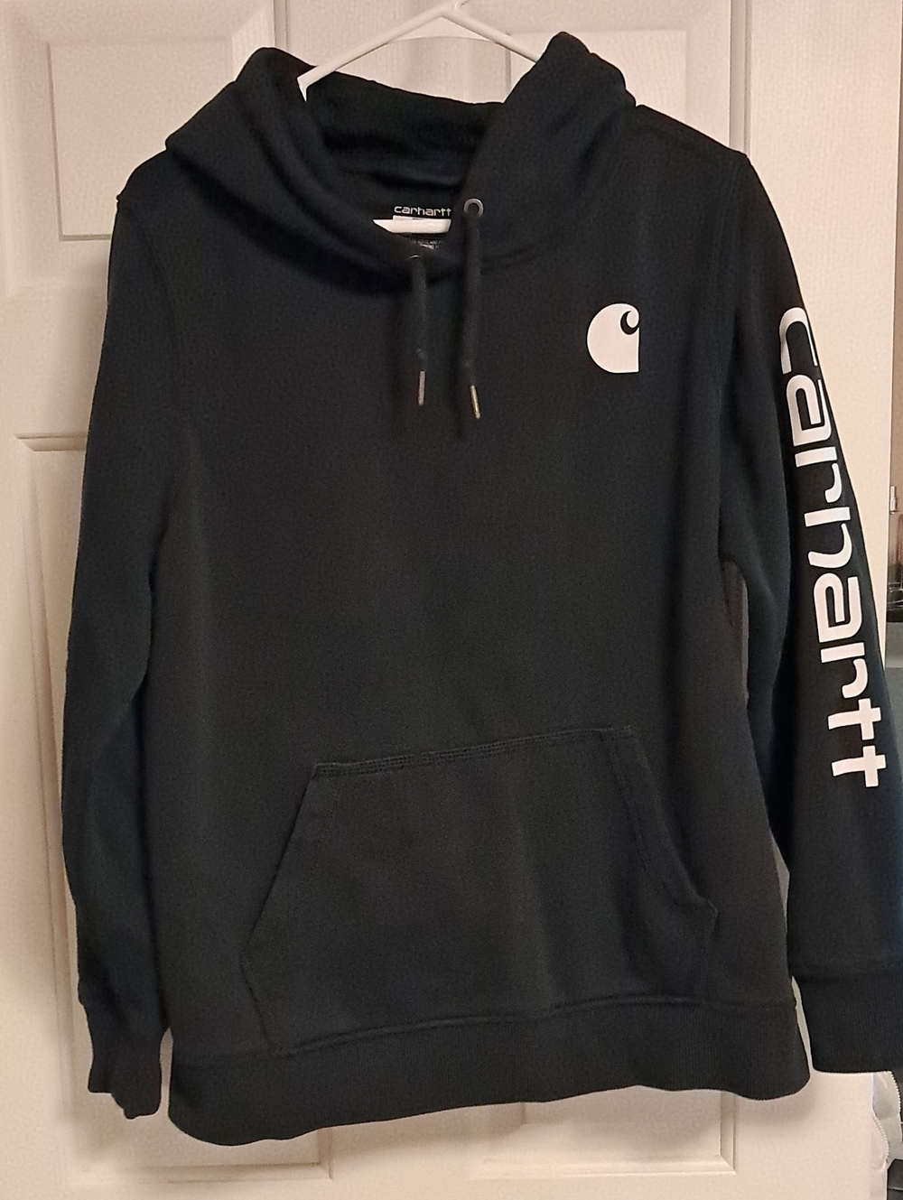 Carhartt Womans  Black Relaxed Fit Hoodie with White Logo